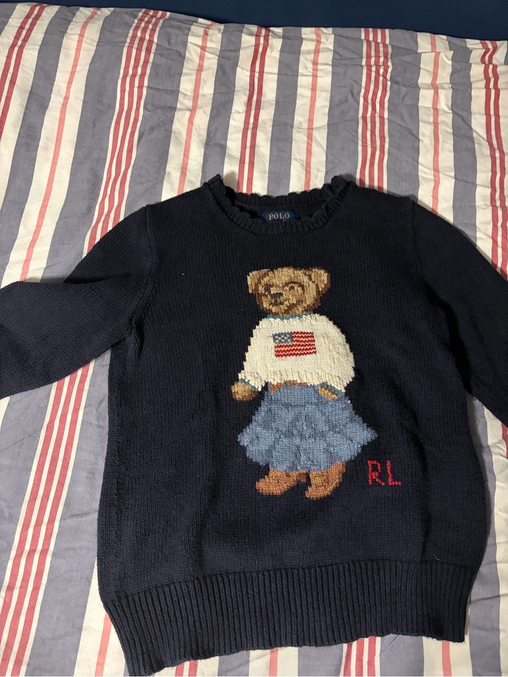 Polo by Ralph Lauren Navy Sweater with Bear. Size medium 8-10